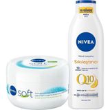 Uravas Store Nıvea Q10 Sıkılaştırıcı C Vitamini Vücut Bakım Losyonu 250ML ve Soft Nemlendirici Krem 300ML, Esnek Cilt