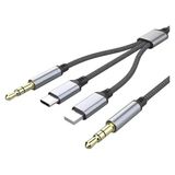 Uravas Store Pdateknoloji 3in1 Type-C, Lightning ile Uyumlu To 3.5mm Örgülü Aux Kablosu 1m MT2811 (Tak Çalıştır)