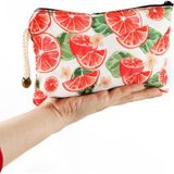 Uravas Store Portakal Meyve Desenli Kırmızı Beyaz Kalemlik Fermuarlı Makyaj Çantası Orta Boy cm 12CM x 20CM