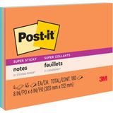 Uravas Store Post-It Süper Yapışkan Notlar, 8x6", 4 Ped, (Turuncu, Pembe, Mavi, Yeşil), Geri Dönüştürülebilir (6845-SSP)