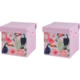 Uravas Store Saklama Kutusu Seti,kapaklı Kuş ve Bahar Desen Kumaş 2 Adet 28X28X28CM