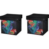 Uravas Store Saklama Kutusu Seti,kapaklı Papağan Desen Kumaş 2 Adet 28X28X28CM