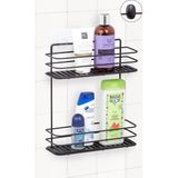 Uravas Store Sas Haus Ömür Boyu Paslanmaz Yapışkanlı Banyo Düzenleyici Şampuanlık 2 Katlı Duş Rafı Siyah MDS-836