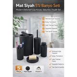 Uravas Store Siyah Çizgili 5 Parça Banyo Seti Çöp Kovası Tuvalet Fırçası Sabunluk Diş Fırçalık