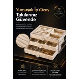 Uravas Store Üç Çekmeceli Kadife Takı Düzenleyici Şeffaf Kapaklı Mücevher Saklama Kutusu