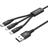 Uravas Store Unitek Premium Multi 3'ü 1 Arada USB Şarj Kablosu, Evrensel, Çoklu Şarj Cihazı Kablosu, Micro Usb/tip C/lightning 3A 1,2 M, Iphone/android Akıllı Telefon Için, Siyah.