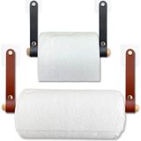 Uravas Store Yapışkanlı Ahşap & Deri Tuvalet Kağıtlığı | Banyo Kağıt Havluluk, Havlu Peçetelik | Wc Kağıtlık, Dolap Altı Kağıt Havlu Askısı (Siyah & Kahve, 2' Li Set [kağıt Havluluk & Tuvalet Kağıtlığı])