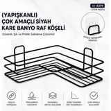 Uravas Store Yapışkanlı Çok Amaçlı Siyah Kare Banyo Raf Köşeli (5047)