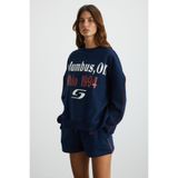 Urban Beat KEIRY Kadın İçi Polarlı Yumuşacık Organik Pamuklu City Baskılı Kolları Biyeli Koyu Mavi Sweatshirt