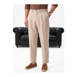 urban wear URBAN ERKEK BEJ Çift Pileli Yüksek Bel İtalyan Kesim Kumaş Pantolon -2628