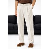 urban wear URBAN ERKEK EKRU Çift Pileli Yüksek Bel İtalyan Kesim Kumaş Pantolon -2628