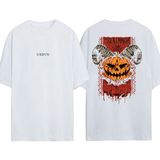 Urbvn Halloween Goat Tasarım Baskılı Beyaz Oversize T-Shirt - XL