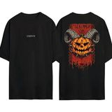 Urbvn Halloween Goat Tasarım Baskılı Siyah Oversize T Shirt