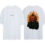 Urbvn Halloween Monster Tasarım Baskılı Beyaz Oversize T-Shirt - XL