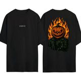 Urbvn Halloween Monster Tasarım Baskılı Siyah Oversize T Shirt