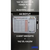 URDE Yaz Sil A4 Haftalık Yemek Planı ve Alışveriş Listesi Magnet LAMİNASYON (PVC)– Buzdolabı İçin Manyetik Menü Planlayıcı