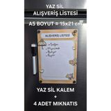 URDE Yaz Sil Alışveriş Listesi Magnet LAMİNASYON (PVC) A5 (15x21 cm) – Mıknatıslı Planlayıcı Pano - Buzdolabı Notluk