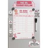 URDE Yaz Sil Kız Bebek Ek Gıda Takip Çizelgesi Mıknatıslı A4 Lamine Buzdolabı Magneti Beslenme Tablosu Alerji Takip Planlayıcı Pano Bebek Beslenme Planlayıcı