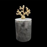 Urestone Gri Mermer 9X 10 Mercan Detaylı Pamukluk-Mermer Kapaklı Kutu-Gold Aksesuarlı