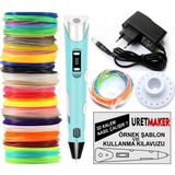 Uretmaker Mavi Renk 3D Pen Kalem Yazıcı ve 100 Metre PLA Filament 25 Renk x 4 Metre Parça Sayısı