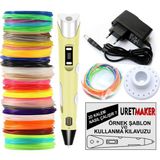 Uretmaker Sarı Renk 3D Pen Kalem Yazıcı ve 100 Metre Pla Filament (25 Renk x 4 Metre)