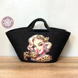 Uretti - Ayşe 4723 El Yapımı Tress Ip Baskılı Plaj Çantası 27 cm - Siyah