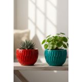 Uretti - Ayşe 7362 2809 El Yapımı Desenli Dekoratif 2'li Minik Kırmızı ve Yeşil Saksı / Biblo - 6 x 7 cm