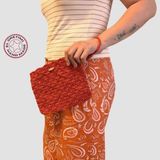Uretti - Ayşegül 6289 El Yapımı Desenli Kağıt Ip Clutch Çanta 19CM - Kırmızı - Kırmızı - Kırmızı
