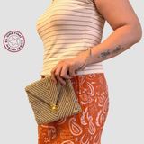 Uretti - Ayşegül 6289 El Yapımı Desenli Supra Mum Ip Clutch Çanta 18CM - Kahverengi - Bej
