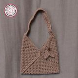 Uretti - Emine 9106 0481 El Örgüsü Ahşap Boncuk Detaylı Omuz Çantası - Sütlü Kahve - Kahverengi