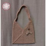 Uretti - Emine 9106 - 0481 El Örgüsü Ahşap Boncuk Detaylı Omuz Çantası - Sütlü Kahve