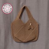 Uretti - Emine 9106 5065 El Örgüsü Ahşap Boncuk Detaylı Omuz Çantası - Açık Kahve - (38 cm*35 cm) Askı Boyu:16cm