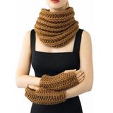 Uretti - Emine 9106 7321 El Örgüsü Kadın Boyunluk ve Parmaksız Eldiven Takımı 2’li Kışlık Akrilik Örgü Set - Kahverengi