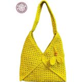 Uretti - Emine 9106 8528 El Örgüsü Ahşap Boncuk Detaylı Omuz Çantası - Limon Sarısı