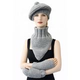 Uretti - Emine 9106 8920 El Örgüsü Kadın Bere Boyunluk Eldiven 3’lü Kışlık Akrilik Örgü Set - Gri