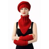 Uretti - Emine 9106 8920 El Örgüsü Kadın Bere Boyunluk Eldiven 3’lü Kışlık Akrilik Örgü Set - Kırmızı