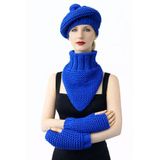 Uretti - Emine 9106 8920 El Örgüsü Kadın Bere Boyunluk Eldiven 3’lü Kışlık Akrilik Örgü Set - Mavi