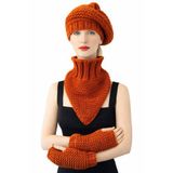 Uretti - Emine 9106 8920 El Örgüsü Kadın Bere Boyunluk Eldiven 3’lü Kışlık Akrilik Örgü Set - Turuncu