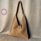 Uretti - Emine 9106 El Örgüsü Ahşap Boncuk Detaylı Çanta - Koyu Kahve - 38cm*24cm