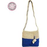 Uretti - Emine 9106 El Örgüsü Ahşap Boncuk Detaylı Çift Renk Model Omuz Çantası - En:24cm Boy:24 cm - Lacivert