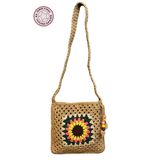 Uretti - Emine 9106 El Örgüsü Ahşap Boncuk Detaylı Mandala Model Omuz Çantası