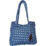 Uretti - Emine 9106 El Örgüsü Ahşap Boncuk Detaylı Penye Kumaş Omuz Çantası - 27 x 21 - Lacivert
