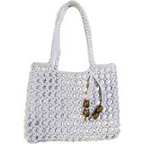 Uretti - Emine 9106 El Örgüsü Ahşap Boncuk Detaylı Penye Kumaş Omuz Çantası - 27 x 21 - Lila