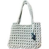 Uretti - Emine 9106 El Örgüsü Ahşap Boncuk Detaylı Penye Kumaş Omuz Çantası - 27 x 21 - Turkuaz