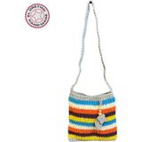 Uretti - Emine 9106 El Örgüsü Ahşap Boncuk Detaylı Renkli Çizgili Model Omuz Çantası - En:24cm Boy:24 cm - Gri