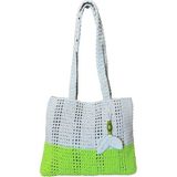 Uretti - Emine 9106 El Örgüsü Ahşap Boncuklu Çift Renk Model Pamuk Ip Omuz Çantası - 30 x 26 - Yeşil