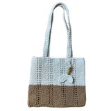 Uretti - Emine 9106 El Örgüsü Ahşap Boncuklu Çift Renk Model Pamuk İp Omuz Çantası - 30 x 26