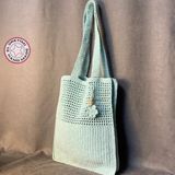 Uretti - Emine 9106 El Örgüsü Çiçek Motifli Kol Çantası - Bebe Mavisi - 36cm*33cm