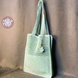 Uretti - Emine 9106 El Örgüsü Çiçek Motifli Kol Çantası - Bebe Mavisi