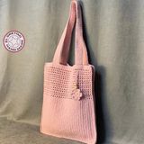 Uretti - Emine 9106 El Örgüsü Çiçek Motifli Kol Çantası - Pudra - 36cm*33cm - Pudra - Pudra